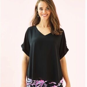 Lilly Pulitzer Casden Top Blouse Shirt Black Onyx Size Extra Small XS